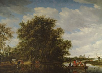 Paisaje fluvial con figuras en un bote de ferry de Salomon van Ruisdael or Ruysdael